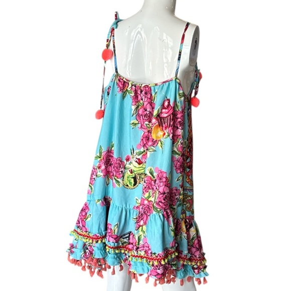 Antica Sartoria by Giacomo Cirque Baroque Blue Multi Pom Pom & Tassel Dress OS - Picture 5 of 12